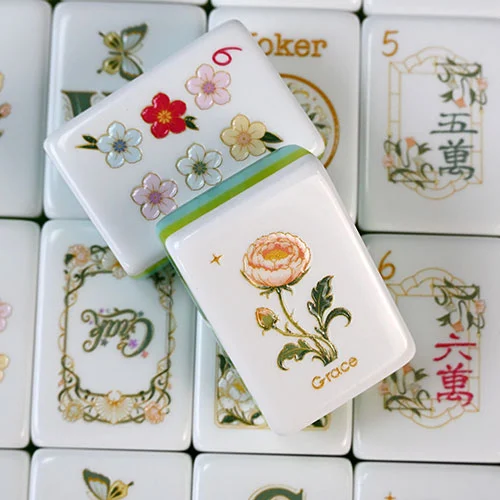 Elegant Floral Acrylic Mahjong Tiles